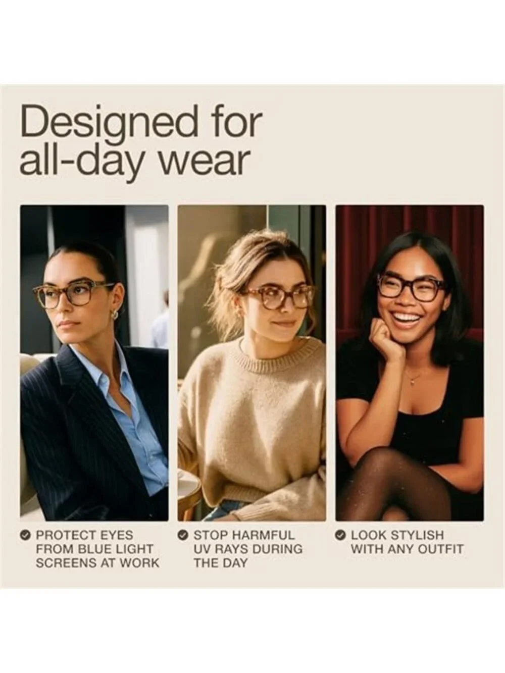 Blue Light Glasses for Women - Oversized UV & Blue Light Blocker Chunky Frames,
